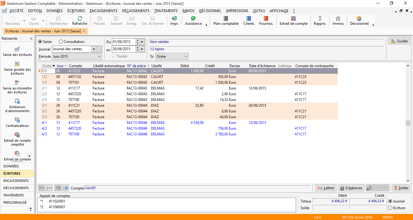 Logiciel comptabilite : Ecritures : journal des ventes