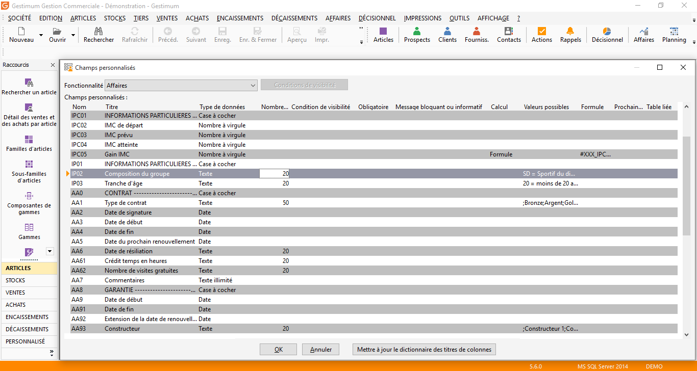 Logiciel Gestimum ERP : Conditions de visibilité