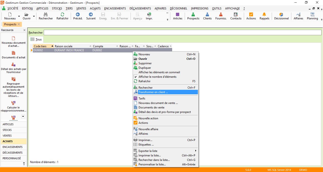 Logiciel ERP : le transfert d'un prospect en client