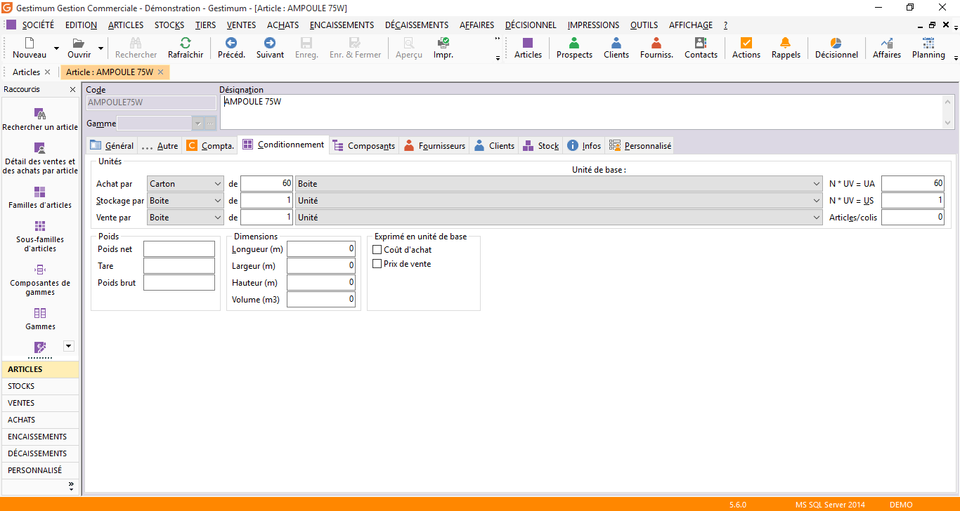 Logiciel de Gestion Commerciale : Gestion des Conditionnements