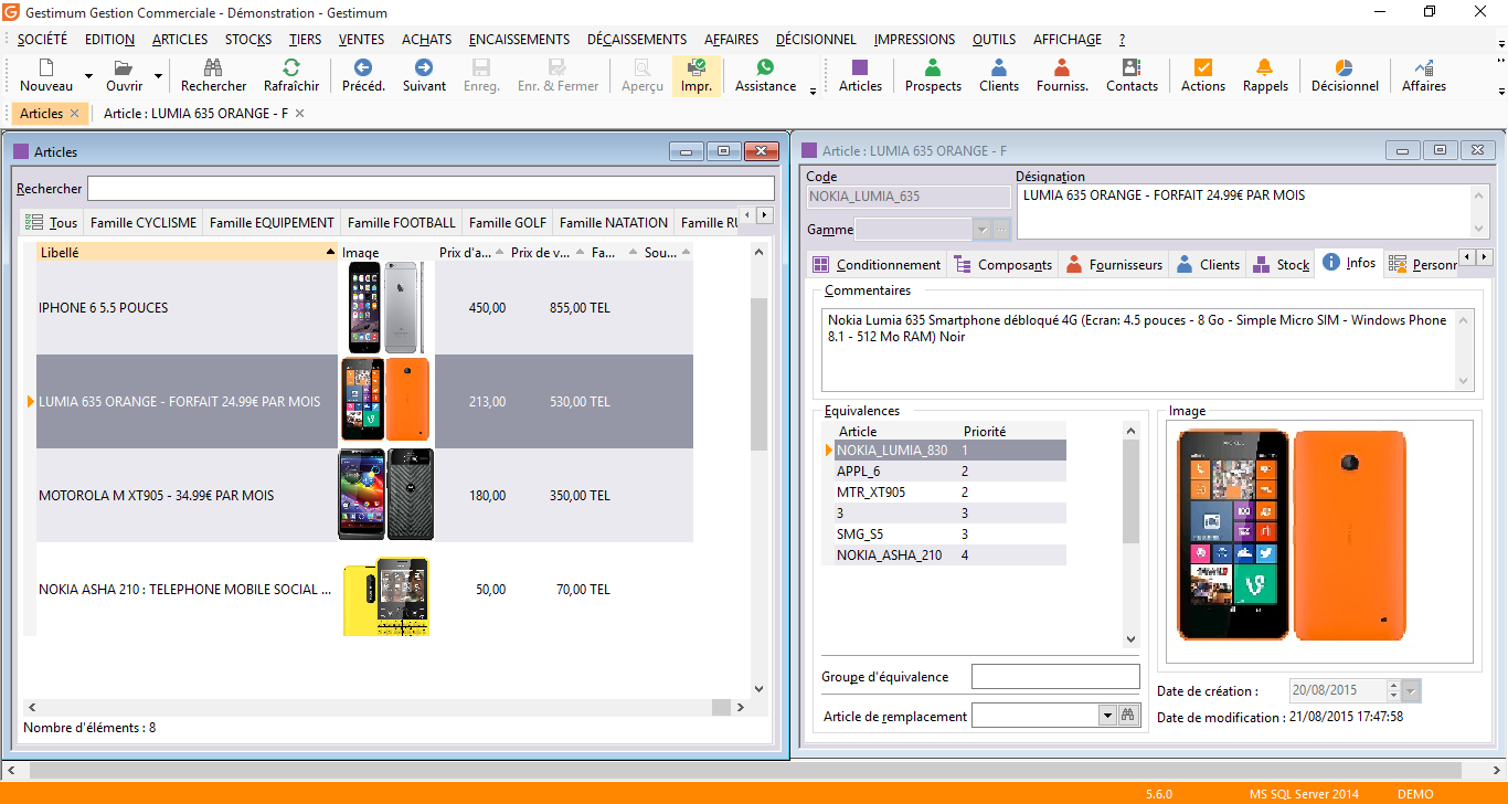 Logiciel de gestion commerciale : Gestion des articles
