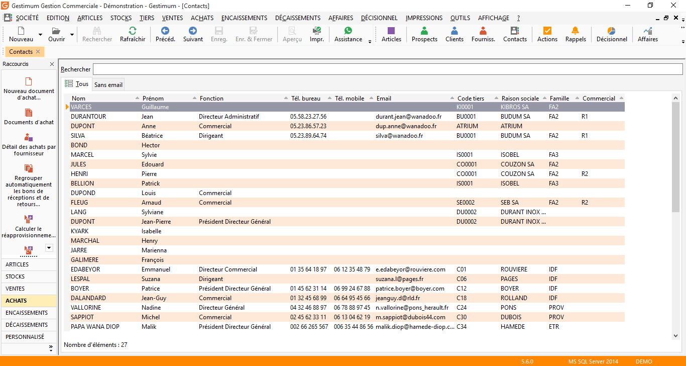 CRM : Liste contacts