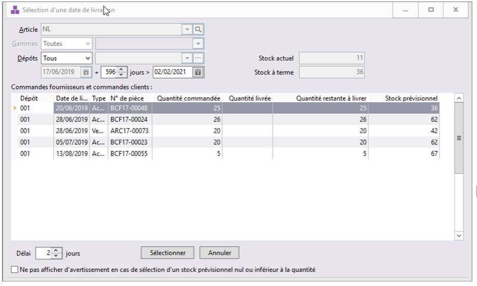 Boîte de dialogue : Commandes fournisseurs et clients Gestimum ERP