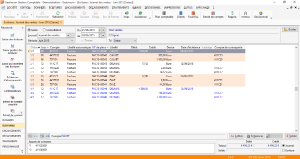 Logiciel comptabilite : Ecritures : journal des ventes